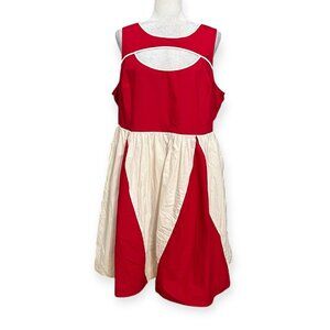 Bea & Dot by ModCloth Red White Fit & Flare Dress 1X Cutout Bodice Retro Line